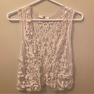 ISSI Cream Crochet Lace Cotton Boho Sleeveless Camisole Vest